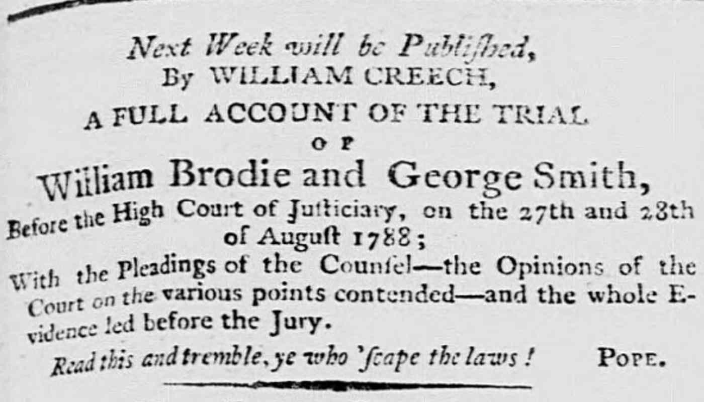 Trial of William Brodie Caledonian Mercury 30 August 1788