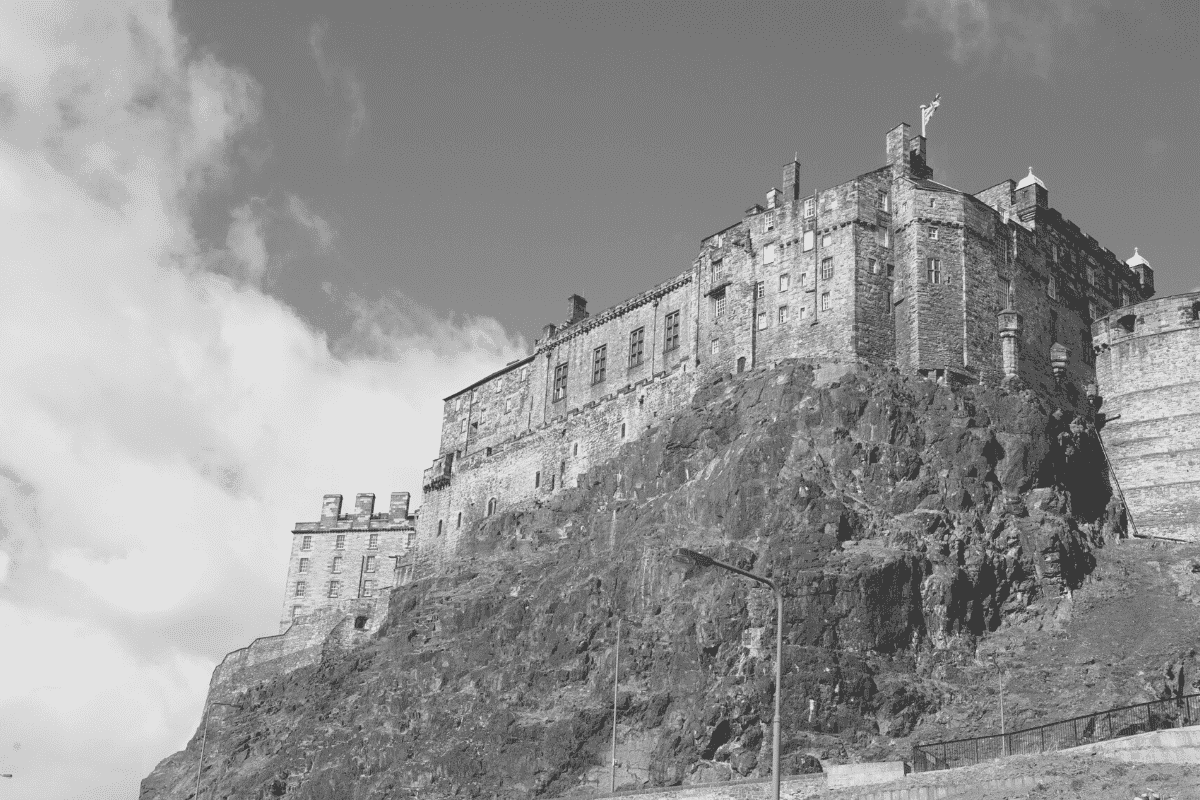 Black and white view of Edinburgh Castle
