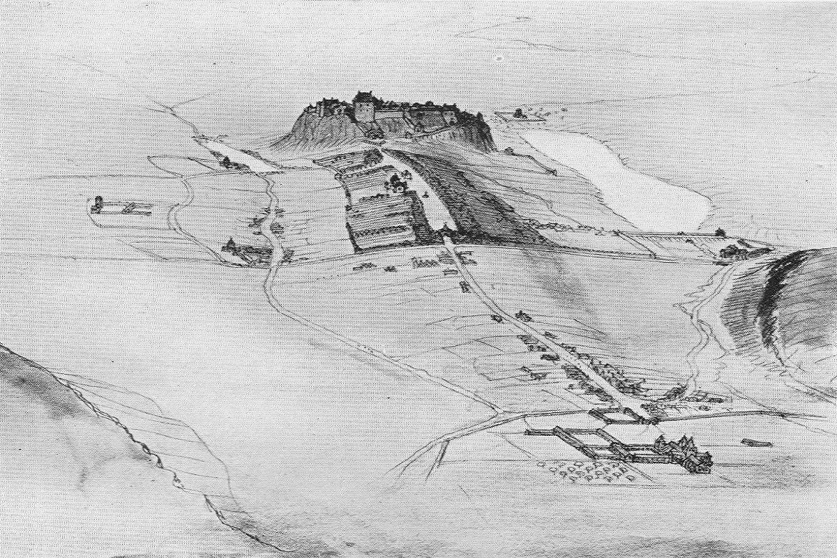 15th century sketch showing where Edinburgh's Nor Loch would have been once created, showing the Castle and the view of the Royal Mile and High Street